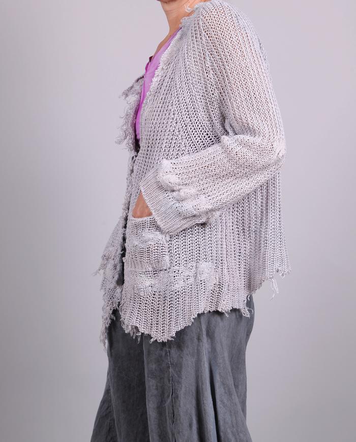 'silver cloud' detailed asymmetrical linen cardigan