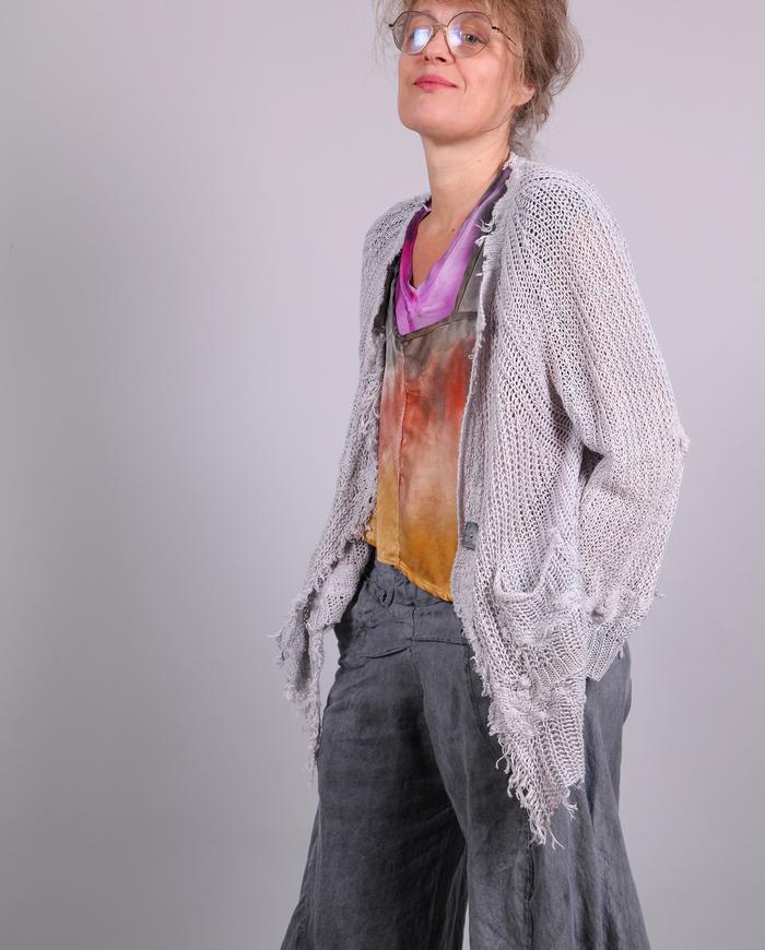 'silver cloud' detailed asymmetrical linen cardigan