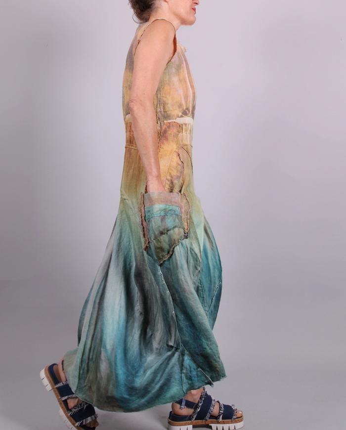 'sunshine over quiet waters' Belgian linen maxi dress