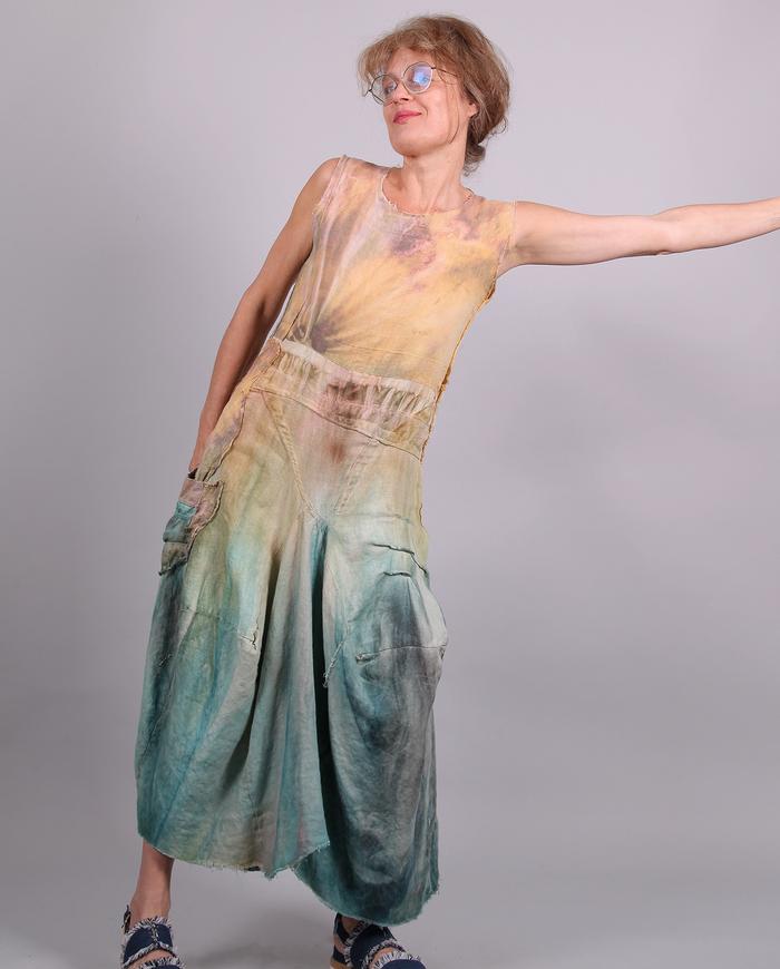 'sunshine over quiet waters' Belgian linen maxi dress