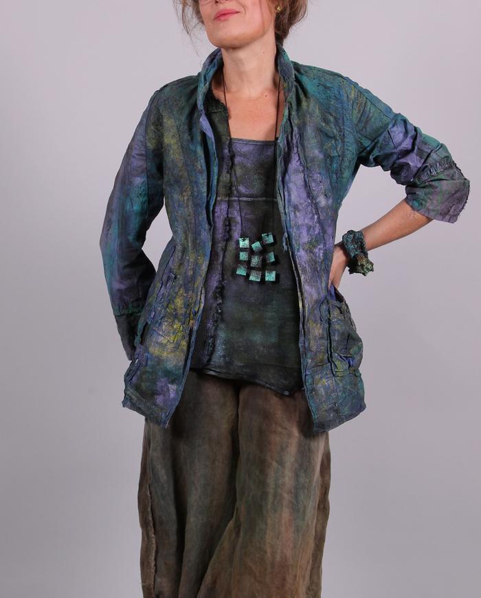 'hidden gems' sculptural mixed fabrics top