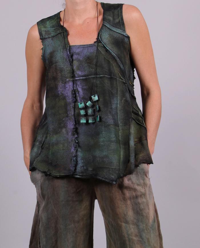 'hidden gems' sculptural mixed fabrics top