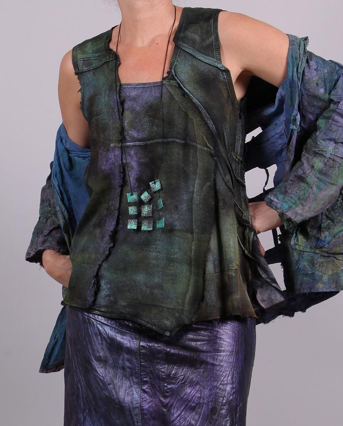 'hidden gems' sculptural mixed fabrics top