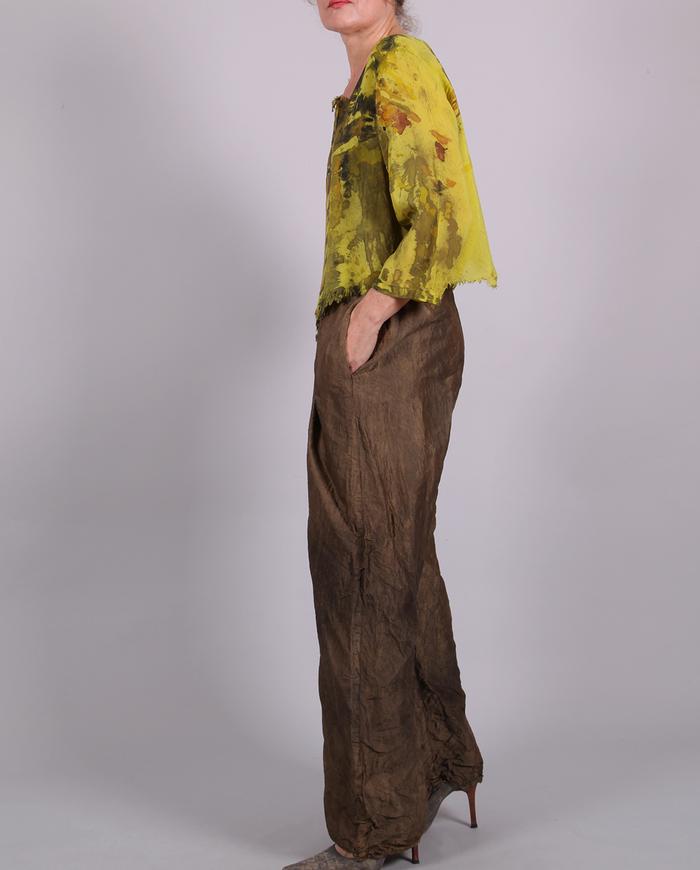 'almost a straight shooter' distressed textured silk pants