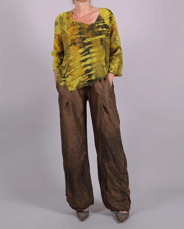 'almost a straight shooter' distressed textured silk pants