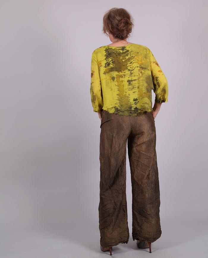 'almost a straight shooter' distressed textured silk pants