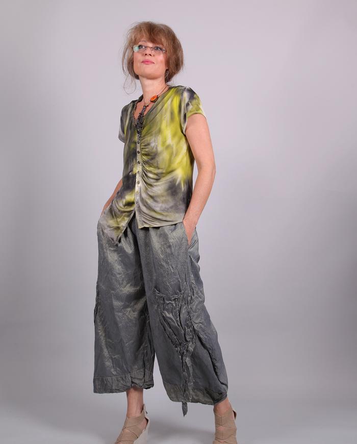 'a super thin slice' silk pants with 3 pockets