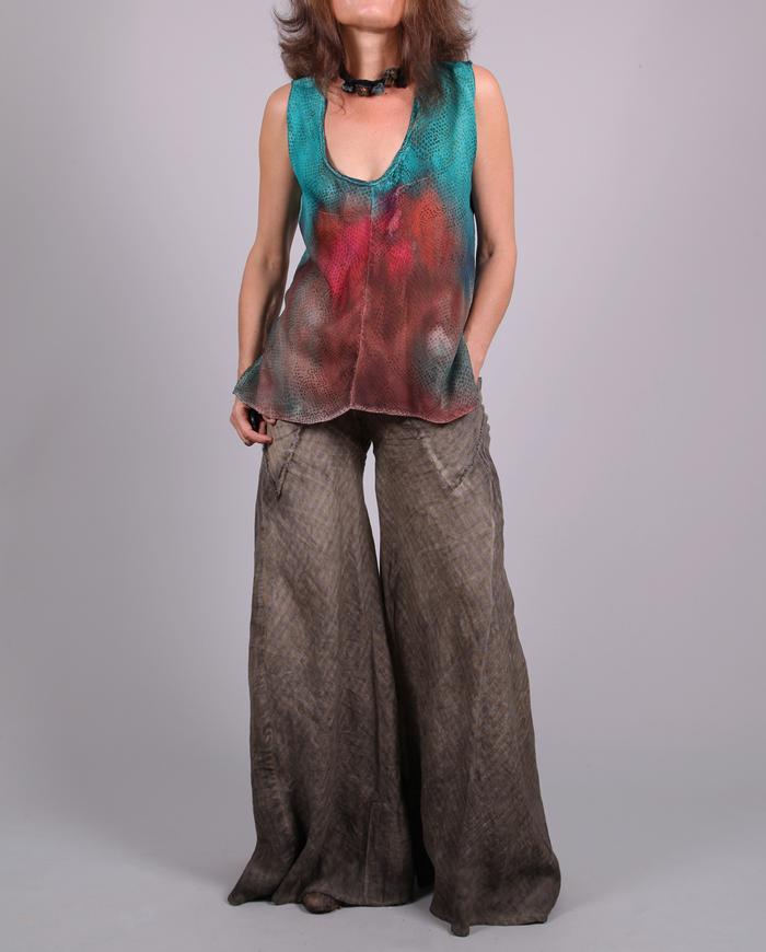 'like forest fire' high-low sleeveless silk blouse