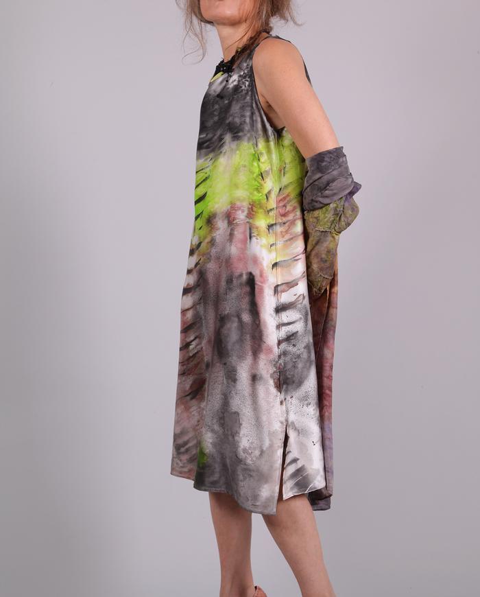 'up and down go the stairs' hand-painted luxury slip dress