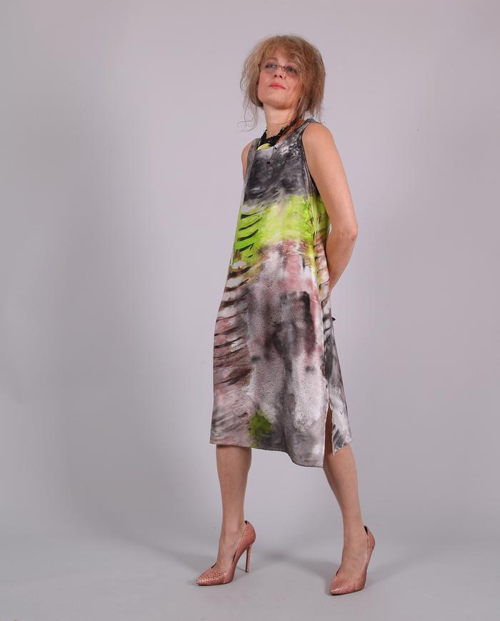 'up and down go the stairs' hand-painted luxury slip dress