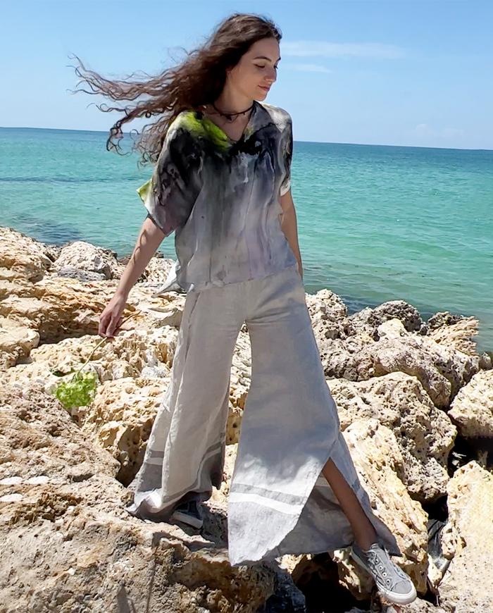 'one step from Riviera' Belgian linen palazzo pants