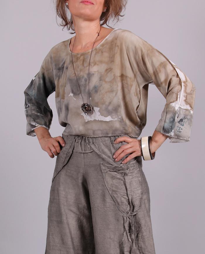 'pebbles and sand' reversible asymmetrical silk top