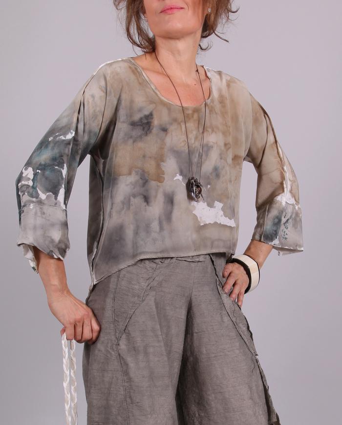 'pebbles and sand' reversible asymmetrical silk top