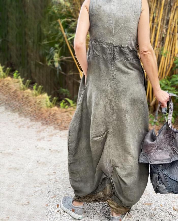 'modern cocoon' distressed silk dress