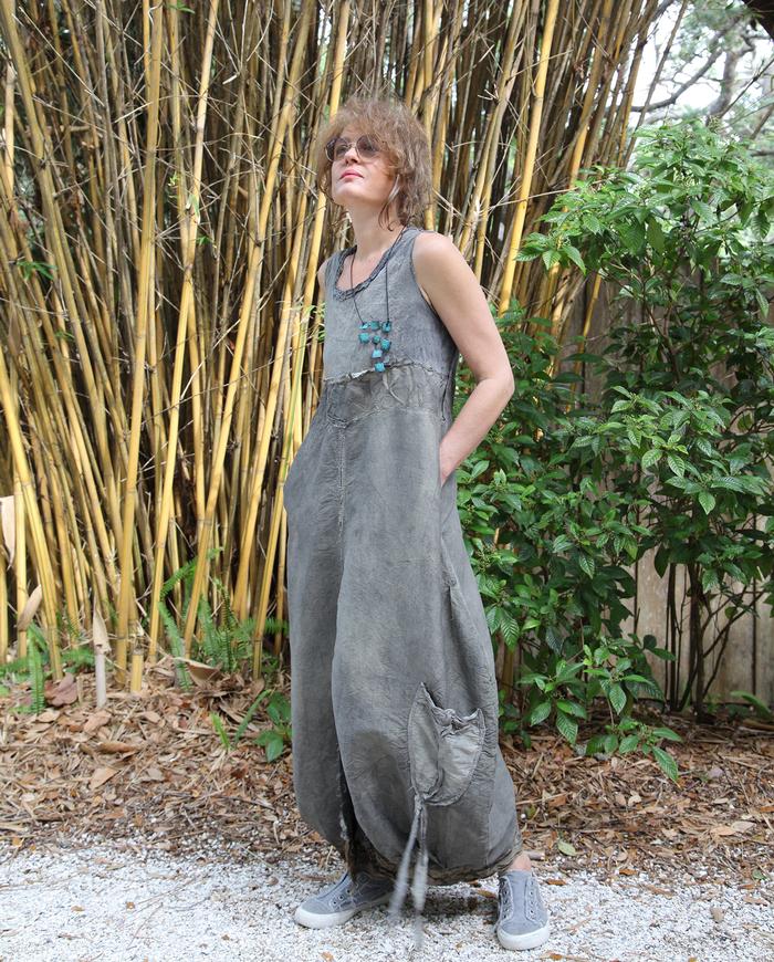 'modern cocoon' distressed silk dress