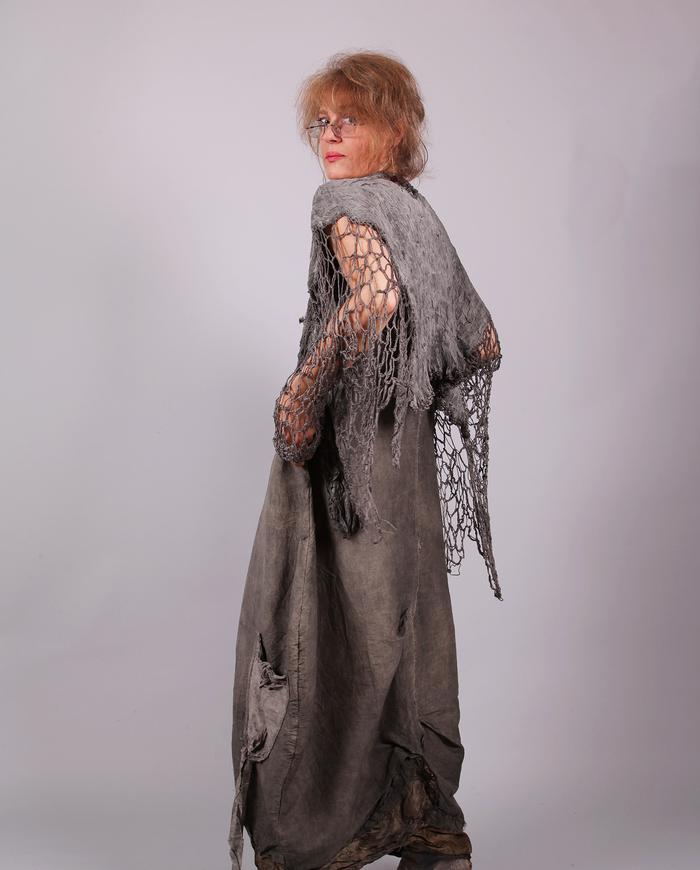 'modern cocoon' distressed silk dress