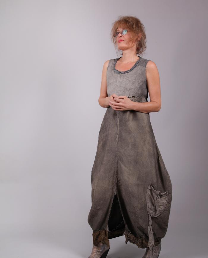 'modern cocoon' distressed silk dress