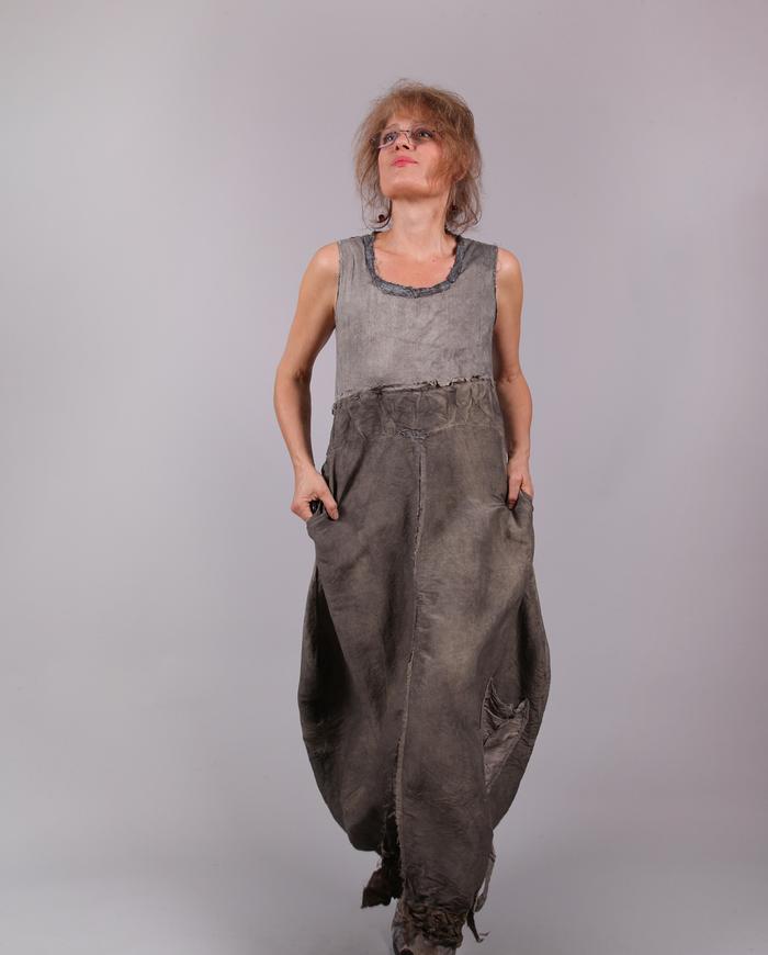 'modern cocoon' distressed silk dress