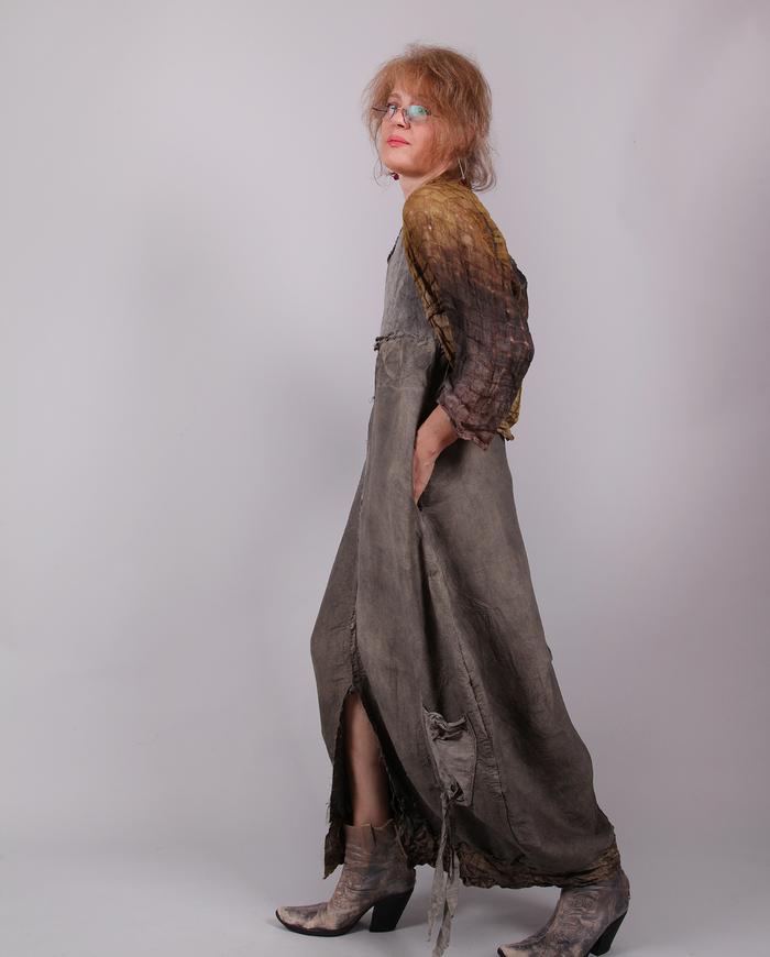 'modern cocoon' distressed silk dress