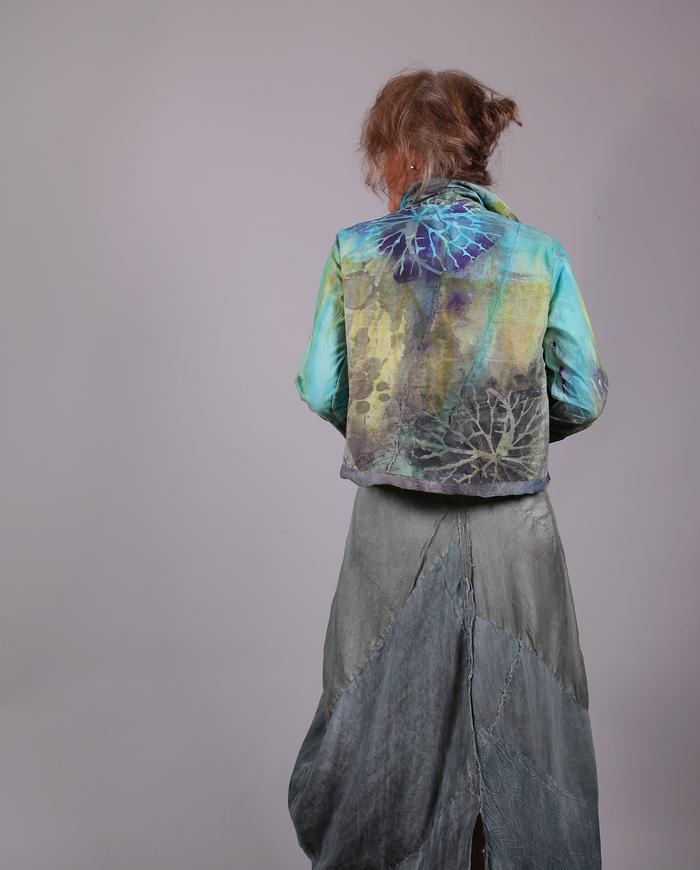 'blue coral wonder' crisp cotton painted jacket