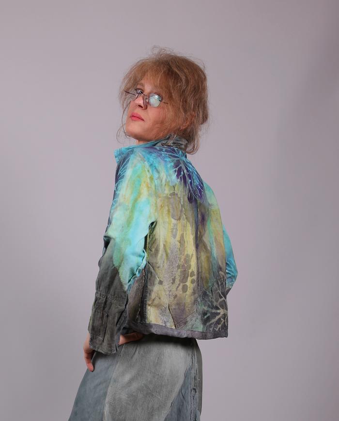 'blue coral wonder' crisp cotton painted jacket