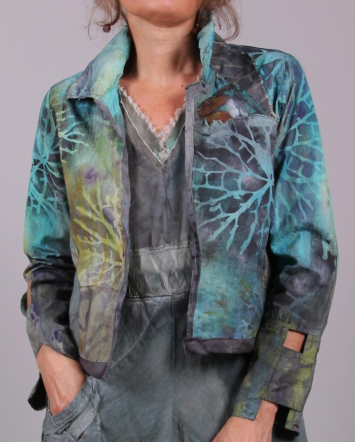 'blue coral wonder' crisp cotton painted jacket