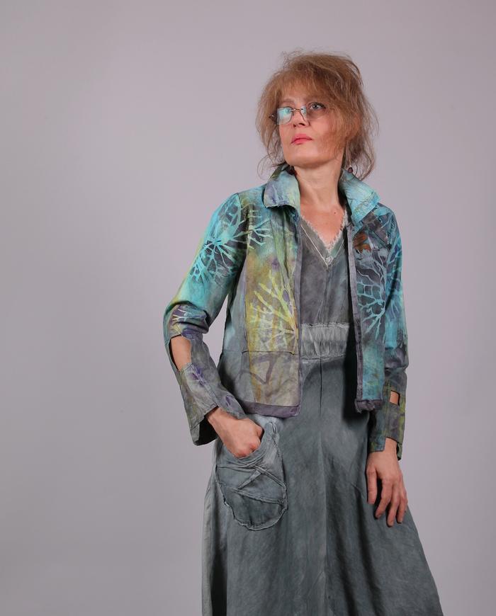 'blue coral wonder' crisp cotton painted jacket