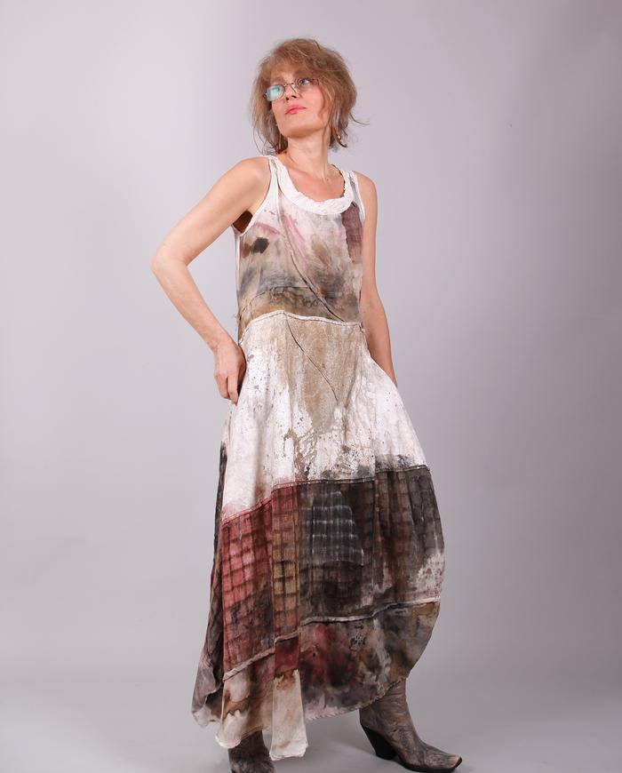 'garden of whimsy' mixed fabrics long dress