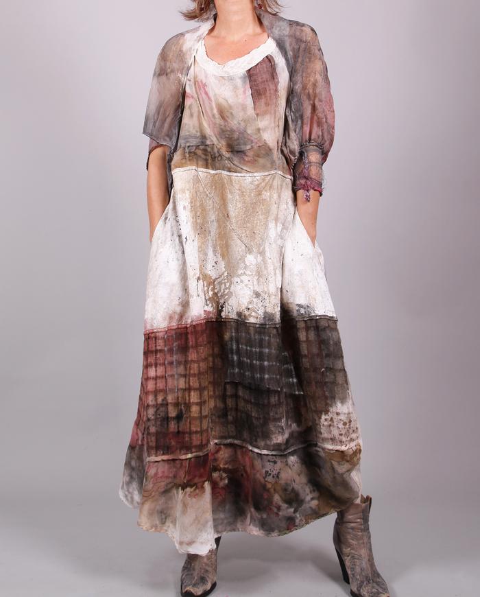 'garden of whimsy' mixed fabrics long dress