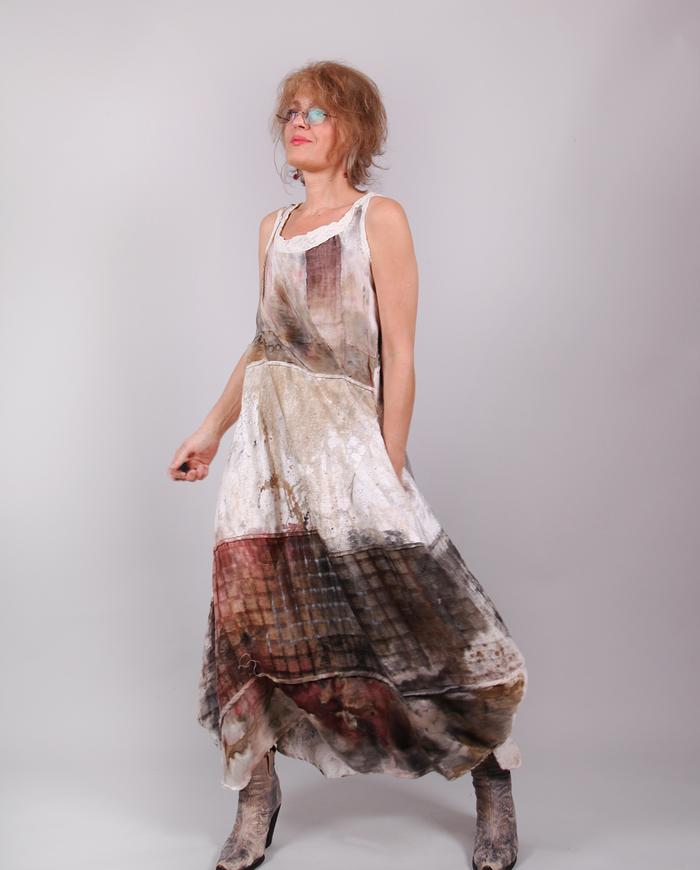 'garden of whimsy' mixed fabrics long dress