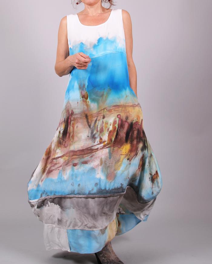 'in an impossible desert' wearable painting silk maxi dress