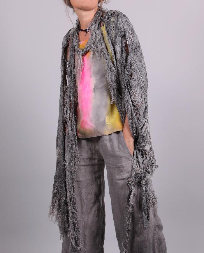 'dripping platinum' knit silk avant-garde cardigan