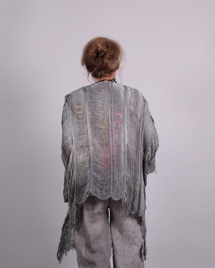 'dripping platinum' knit silk avant-garde cardigan