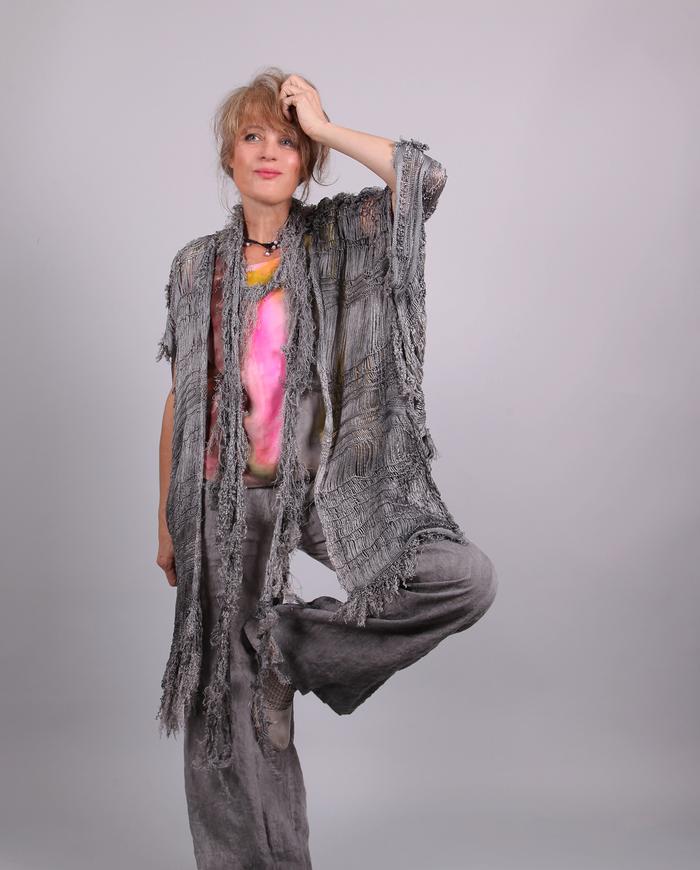 'dripping platinum' knit silk avant-garde cardigan