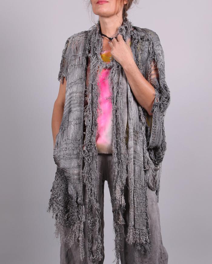 'dripping platinum' knit silk avant-garde cardigan