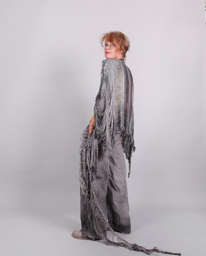 'dripping platinum' knit silk avant-garde cardigan