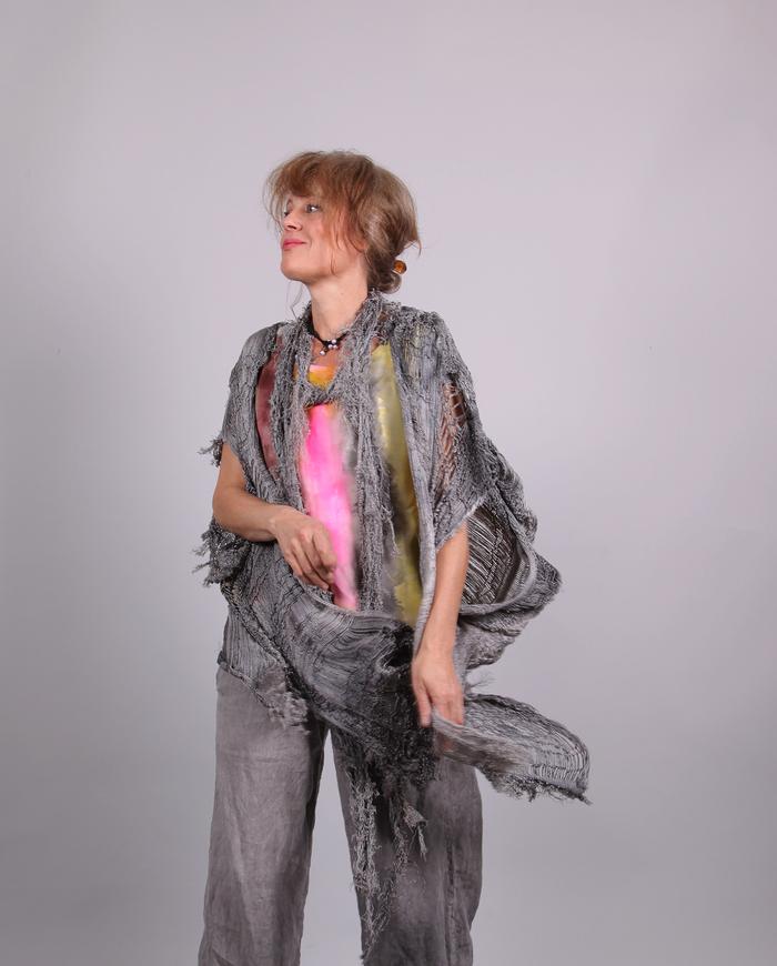 'dripping platinum' knit silk avant-garde cardigan