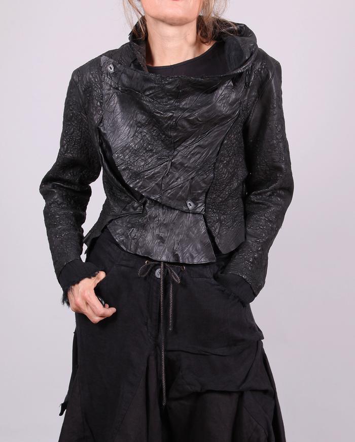'modern city couture' hand-textured black soft leather jacket