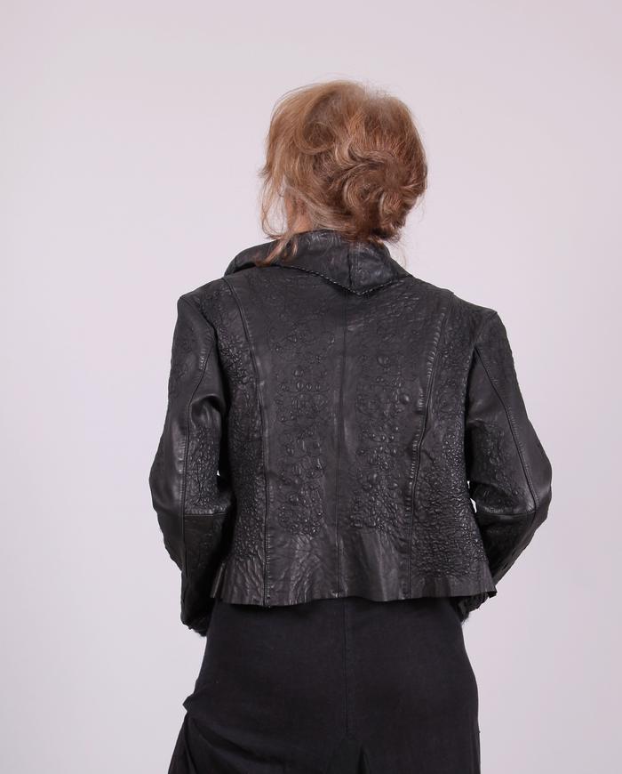'modern city couture' hand-textured black soft leather jacket