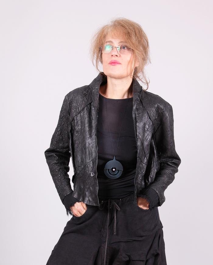 'modern city couture' hand-textured black soft leather jacket