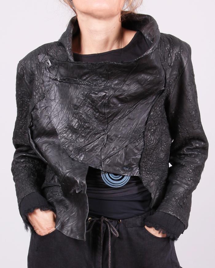 'modern city couture' hand-textured black leather jacket