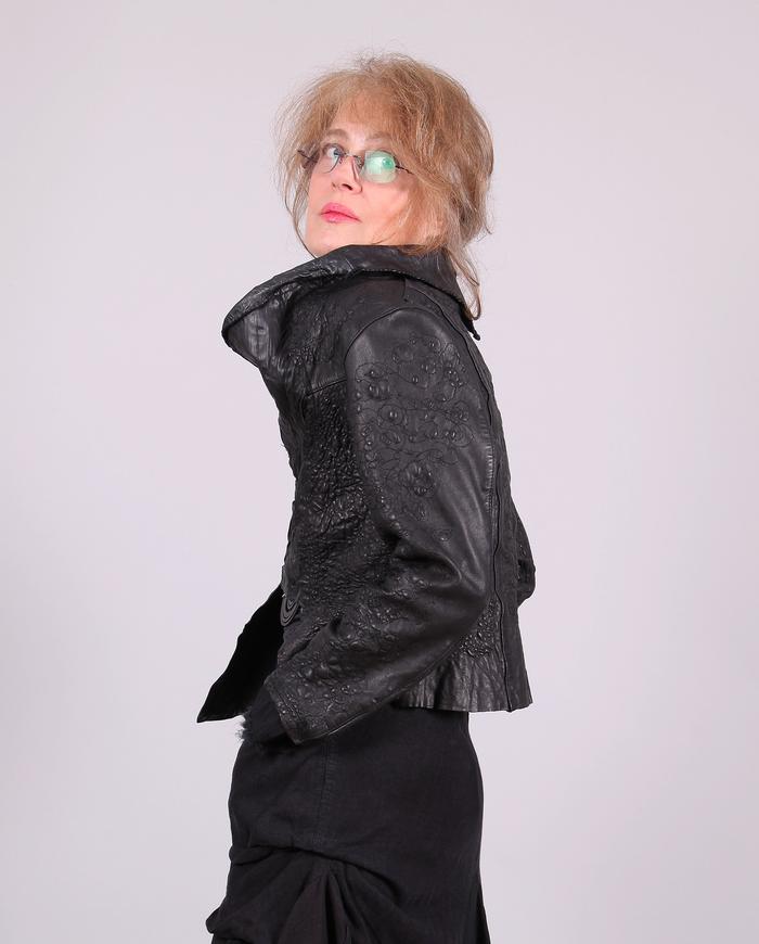 'modern city couture' hand-textured black leather jacket