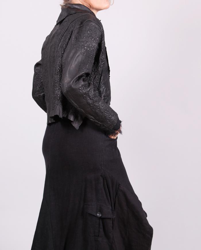 'modern city couture' hand-textured black soft leather jacket