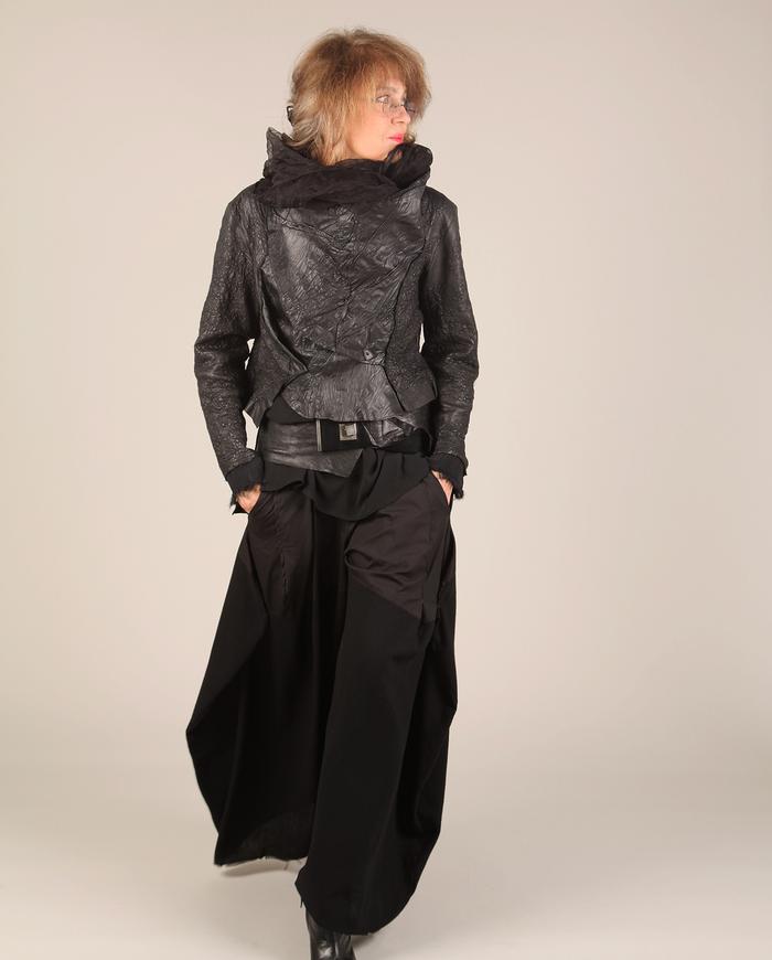 'modern city couture' hand-textured black soft leather jacket