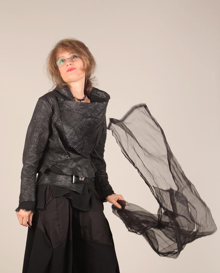 'modern city couture' hand-textured black soft leather jacket