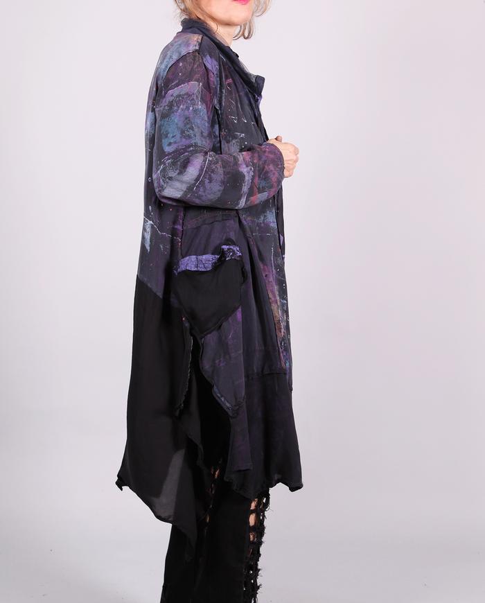 'mixed up in the dark' asymmetrical long silk crepe jacket