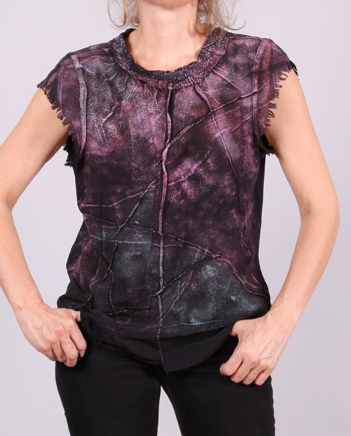 'pink terrain' artful avant-garde blouse