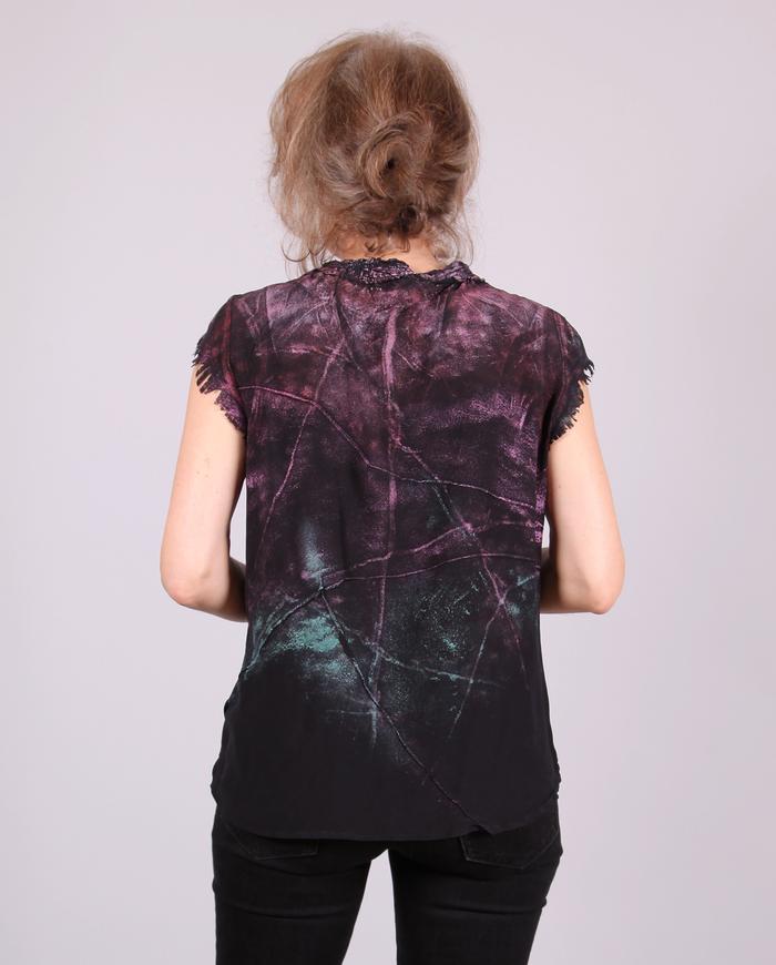 'pink terrain' artful avant-garde blouse