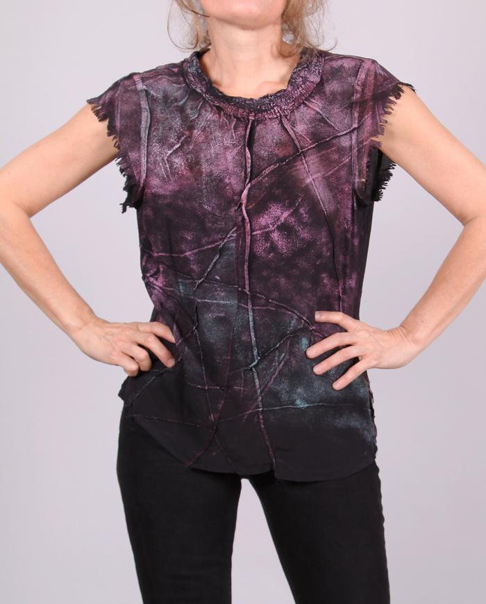 'pink terrain' artful avant-garde blouse