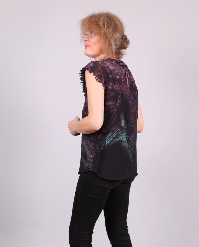 'pink terrain' artful avant-garde blouse